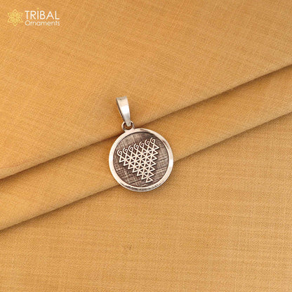 925 Sterling silver Saraswathi Yantra pendant, ethnic jewelry with intricate design, from Tribal Ornaments.