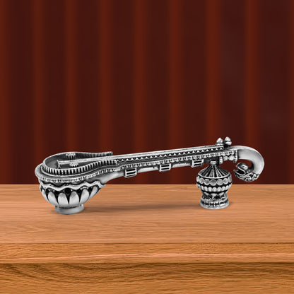 925 silver Saraswati Veena, traditional Hindu musical instrument with intricate detailing, ideal for puja and temple decor.