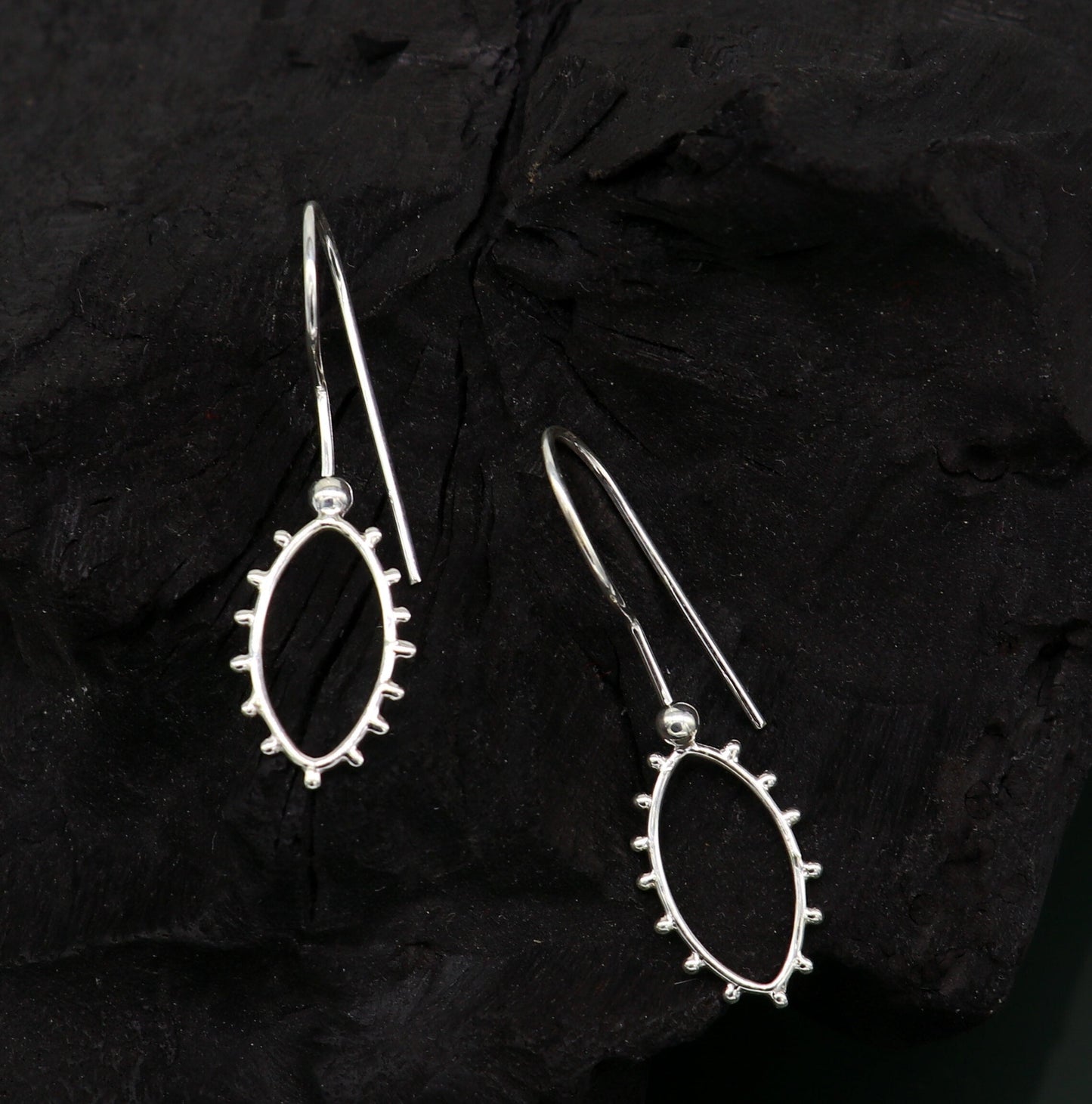 925 sterling silver drop dangle hoops earring from TRIBAL ORNAMENTS, shiny and elegant, perfect as a bridal or personalized gift.