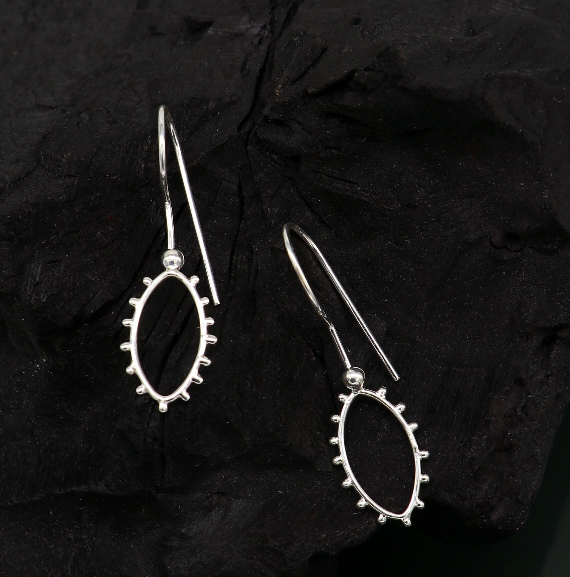 925 sterling silver drop dangle hoops earring from TRIBAL ORNAMENTS, shiny and elegant, perfect as a bridal or personalized gift.