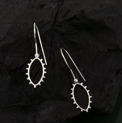 925 sterling silver drop dangle hoops earring from TRIBAL ORNAMENTS, shiny and elegant, perfect as a bridal or personalized gift.