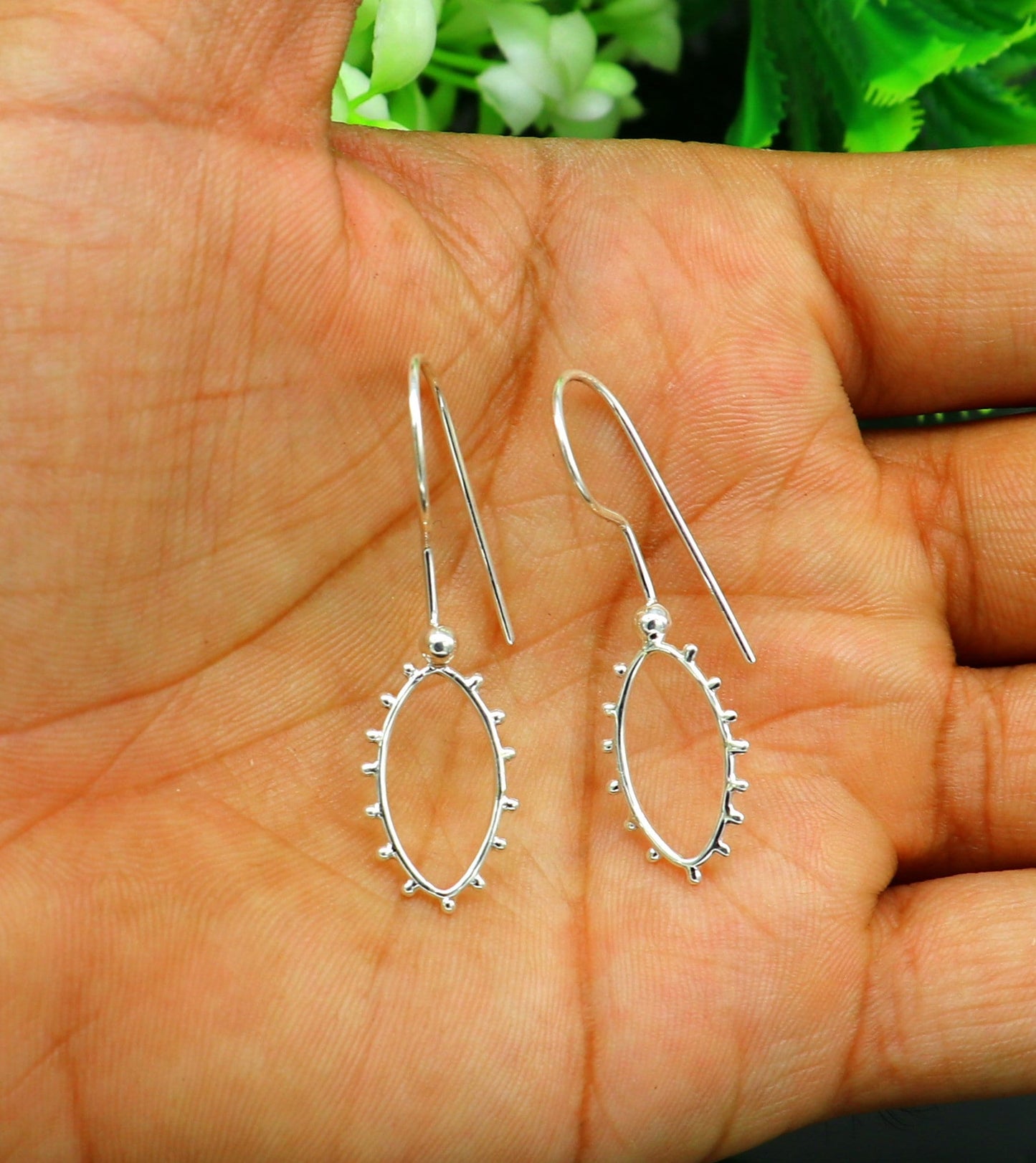 925 sterling silver shiny drop dangle hoops earring from TRIBAL ORNAMENTS, perfect for brides or personalized gift collection.