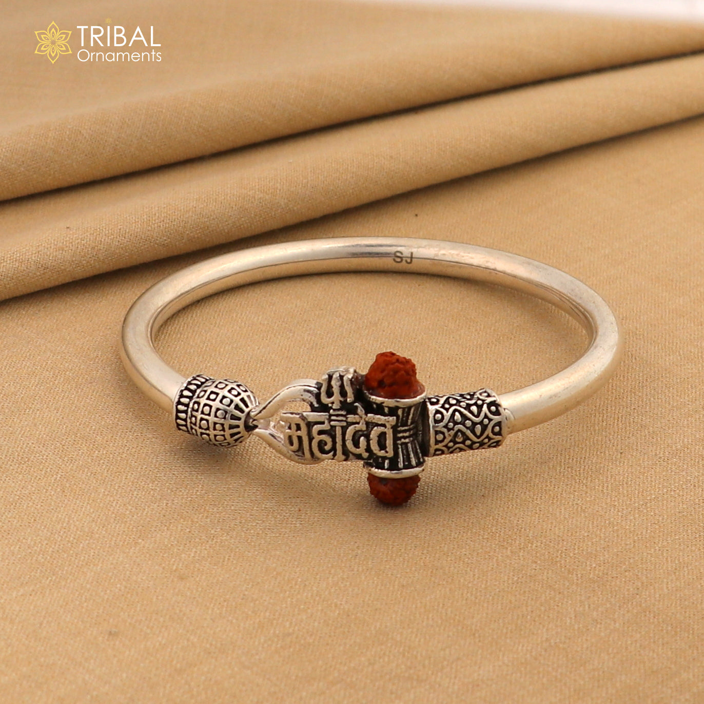 925 Sterling silver shiva trishul and mahadev rudraksha bangle bracelet kada tribal jewelry nsk934 - TRIBAL ORNAMENTS
