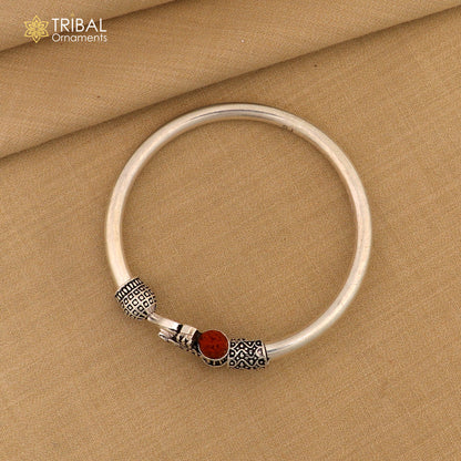 925 Sterling silver shiva trishul and mahadev rudraksha bangle bracelet kada tribal jewelry nsk934 - TRIBAL ORNAMENTS