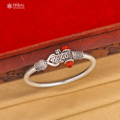 925 Sterling silver shiva trishul and mahadev rudraksha bangle bracelet kada tribal jewelry nsk934 - TRIBAL ORNAMENTS