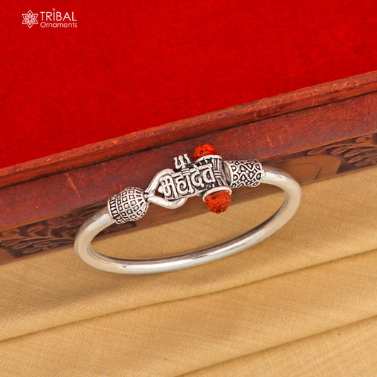 925 Sterling silver shiva trishul and mahadev rudraksha bangle bracelet kada tribal jewelry nsk934 - TRIBAL ORNAMENTS