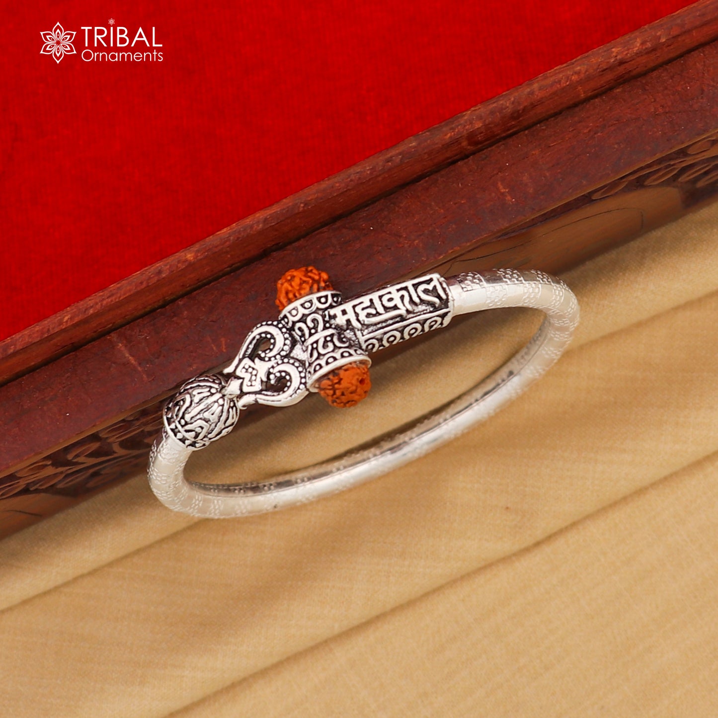 925 Sterling silver shiva trishul and mahakal rudraksha bangle bracelet kada tribal jewelry nsk933 - TRIBAL ORNAMENTS