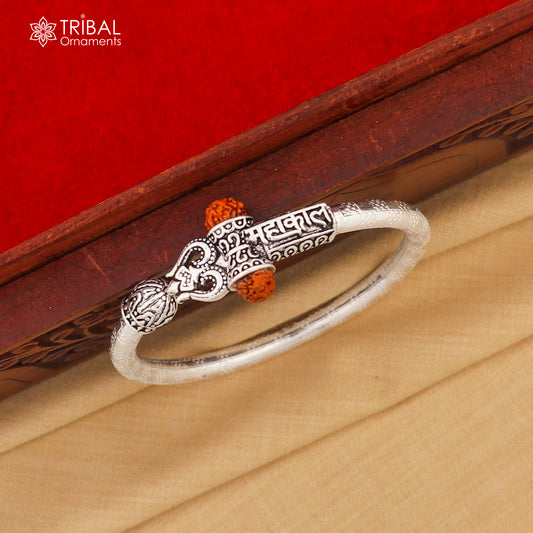925 Sterling silver shiva trishul and mahakal rudraksha bangle bracelet kada tribal jewelry nsk933 - TRIBAL ORNAMENTS