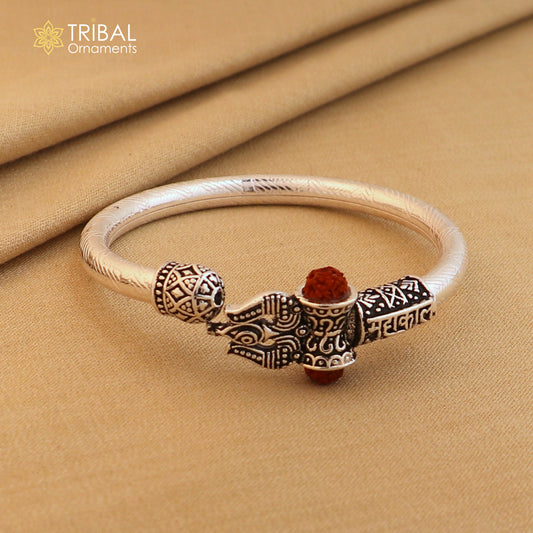 925 Sterling silver shiva trishul and mahakal rudraksha bangle bracelet kada tribal jewelry nsk944 - TRIBAL ORNAMENTS