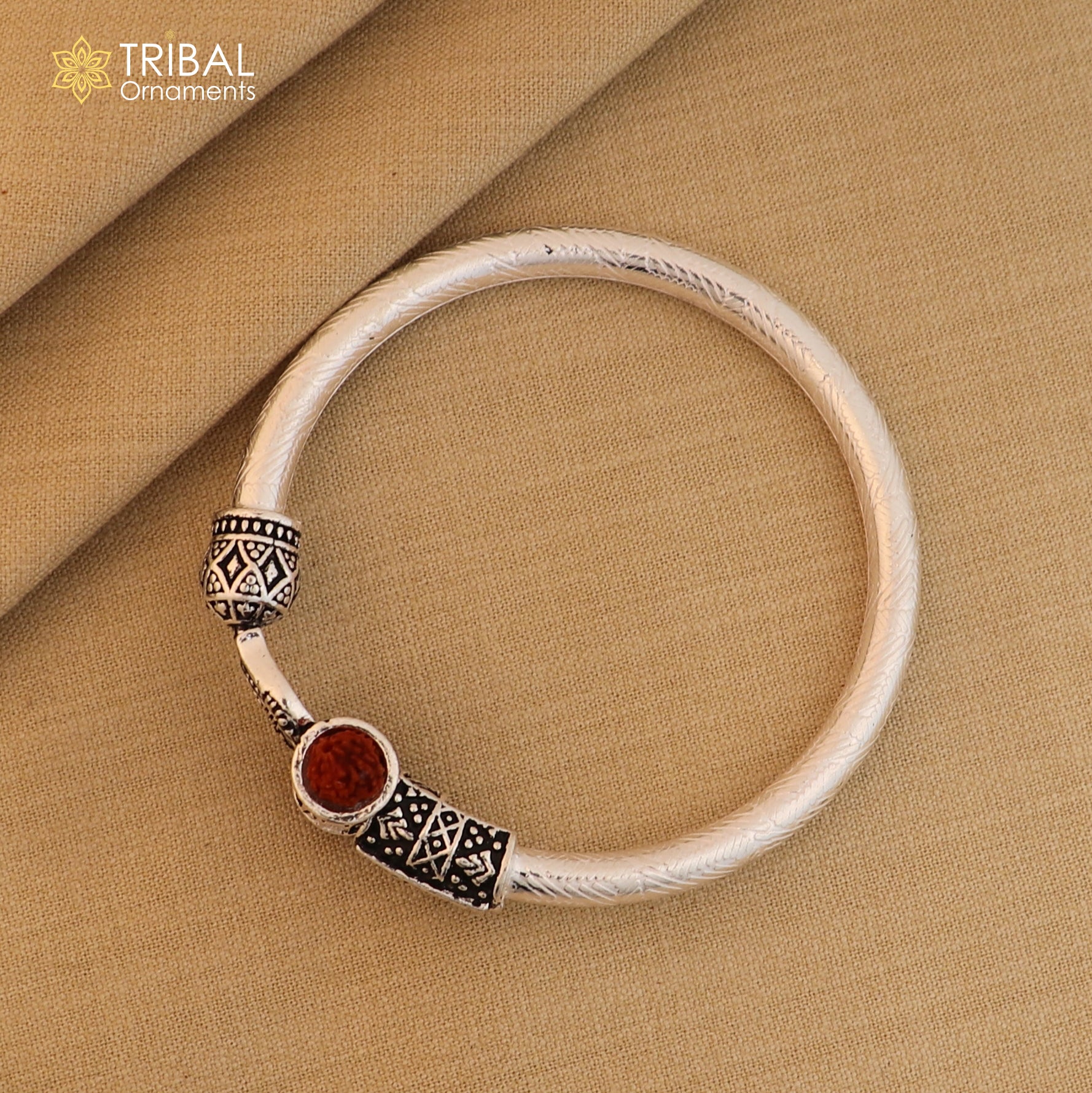 925 Sterling silver shiva trishul and mahakal rudraksha bangle bracelet kada tribal jewelry nsk944 - TRIBAL ORNAMENTS