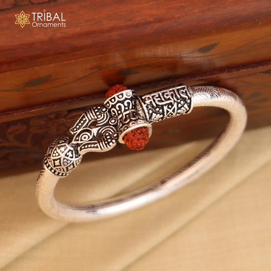 925 Sterling silver shiva trishul and mahakal rudraksha bangle bracelet kada tribal jewelry nsk944 - TRIBAL ORNAMENTS
