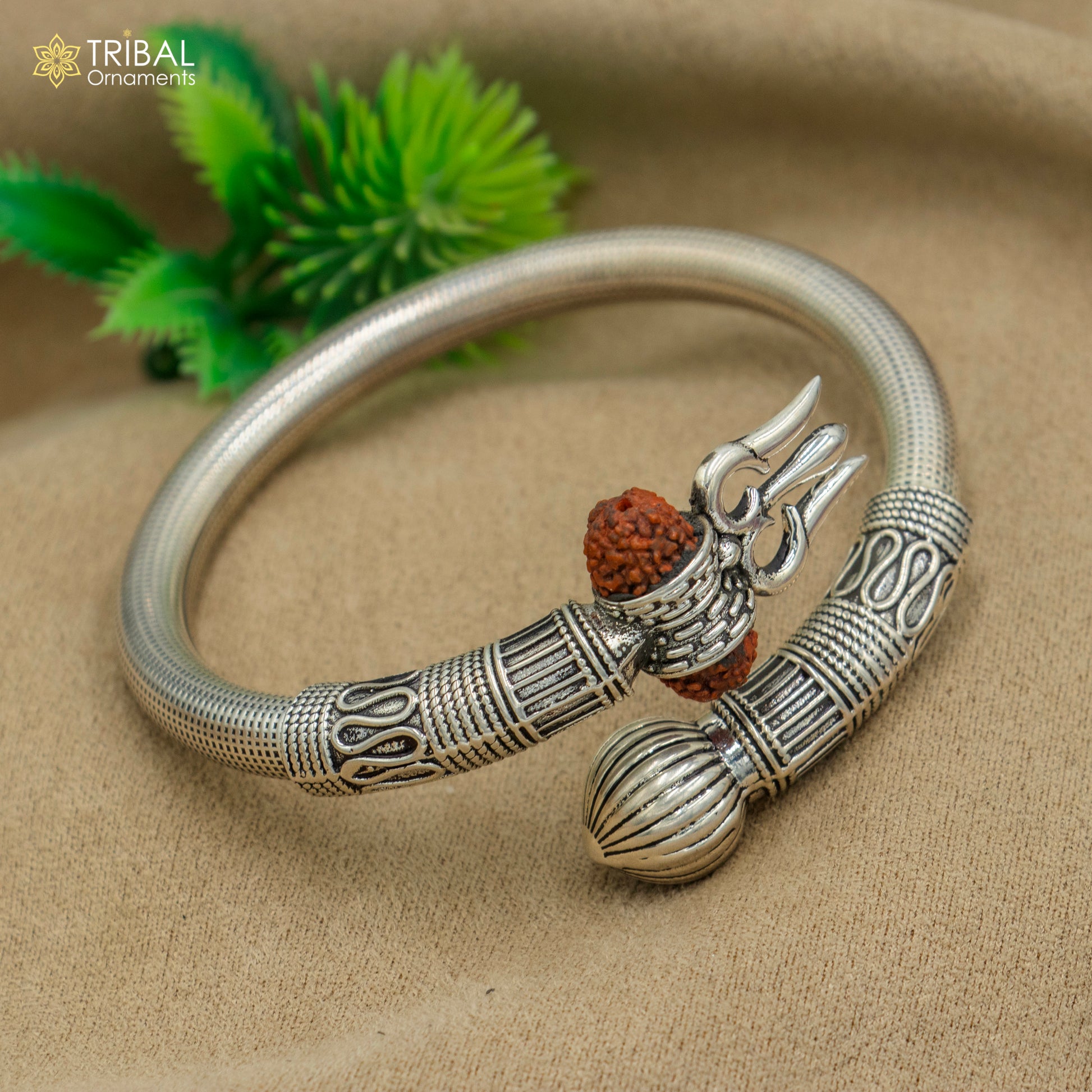 925 Sterling silver shiva trishul and rudraksha bangle bracelet kada tribal jewelry nsk905 - TRIBAL ORNAMENTS