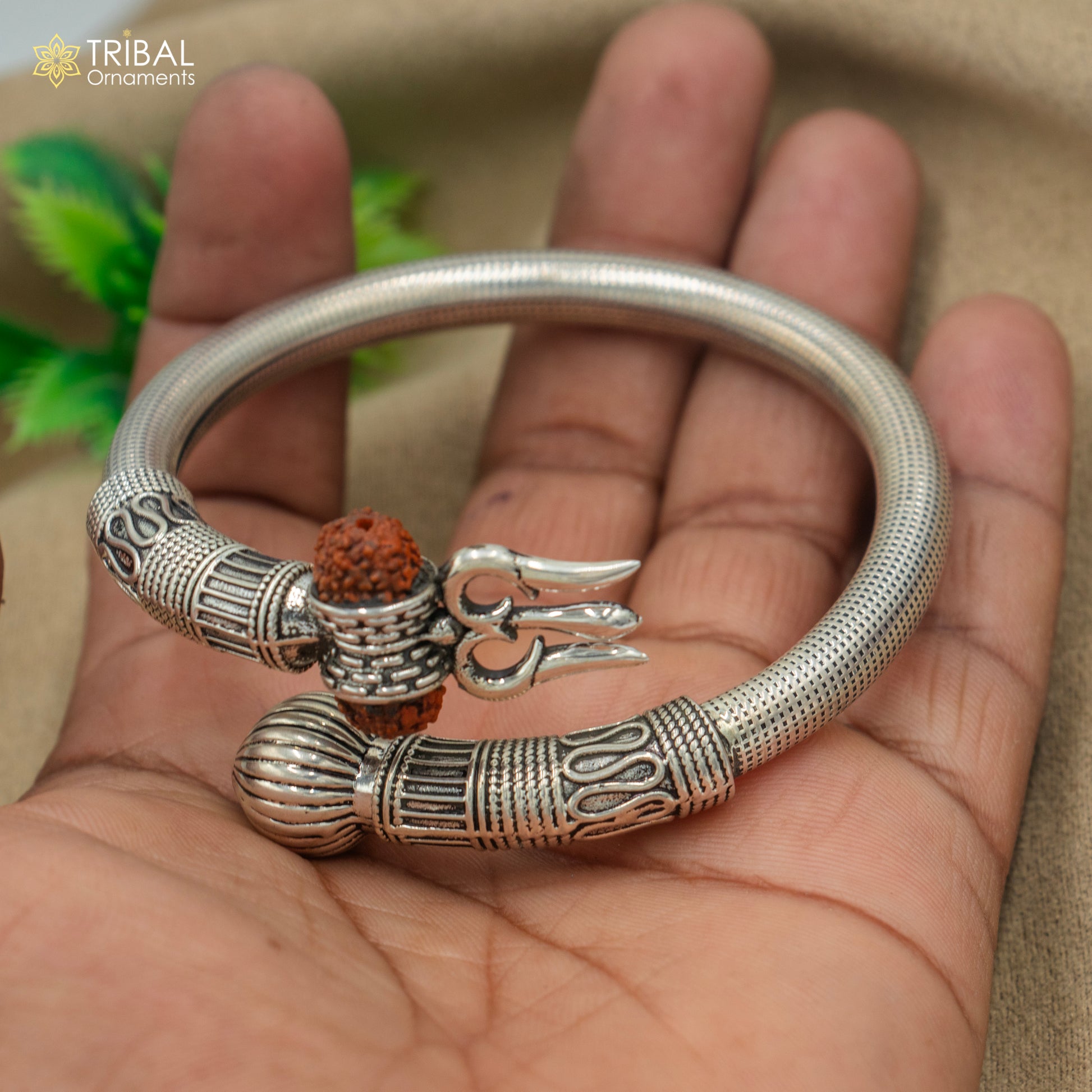 925 Sterling silver shiva trishul and rudraksha bangle bracelet kada tribal jewelry nsk905 - TRIBAL ORNAMENTS