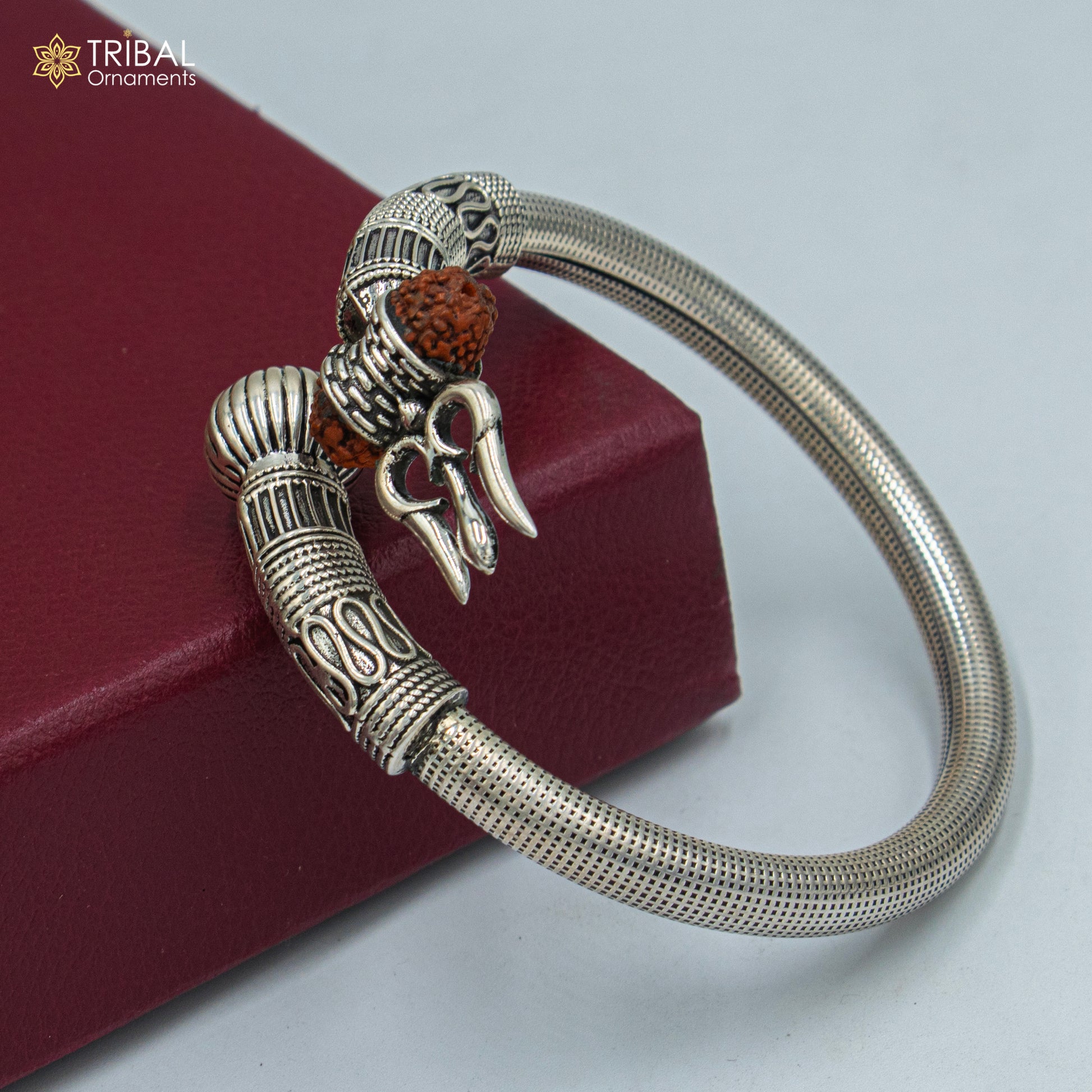 925 Sterling silver shiva trishul and rudraksha bangle bracelet kada tribal jewelry nsk905 - TRIBAL ORNAMENTS