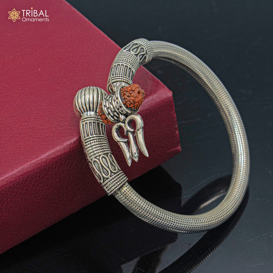 925 Sterling silver shiva trishul and rudraksha bangle bracelet kada tribal jewelry nsk905 - TRIBAL ORNAMENTS