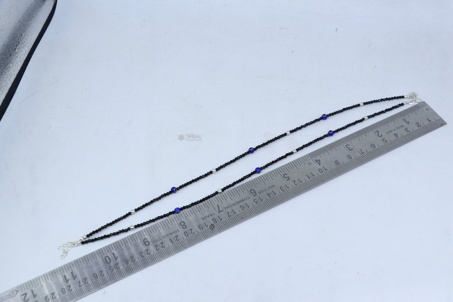 925 sterling silver single chain  evil eye black beaded anklet bracelet amazing light weight delicate anklets silver jewelry ank657 - TRIBAL ORNAMENTS