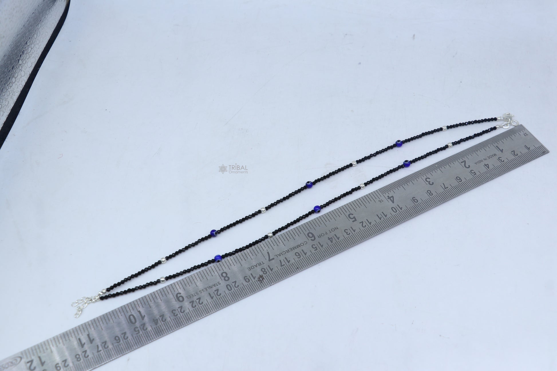 925 sterling silver single chain  evil eye black beaded anklet bracelet amazing light weight delicate anklets silver jewelry ank657 - TRIBAL ORNAMENTS