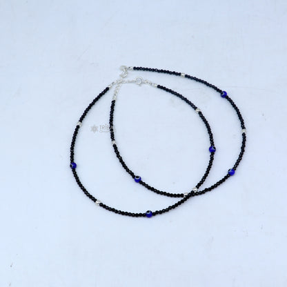 925 sterling silver single chain  evil eye black beaded anklet bracelet amazing light weight delicate anklets silver jewelry ank657 - TRIBAL ORNAMENTS