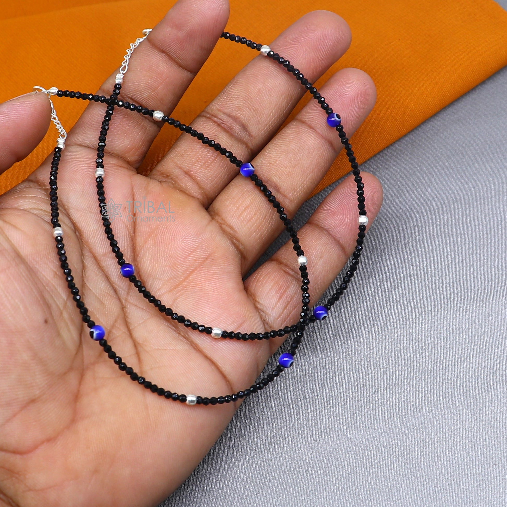 925 sterling silver single chain  evil eye black beaded anklet bracelet amazing light weight delicate anklets silver jewelry ank657 - TRIBAL ORNAMENTS