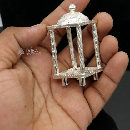 Small 925 sterling silver miniature temple for home or office by TRIBAL ORNAMENTS, featuring detailed tribal design.