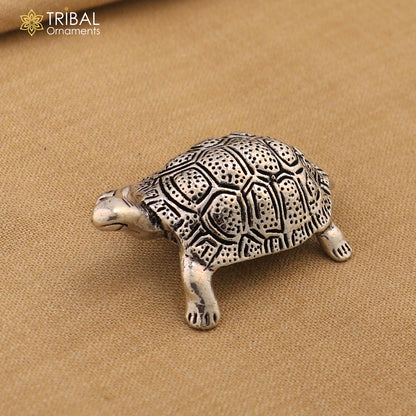 925 sterling silver small tortoise statue sculpture puja article collection silver figurine for wealth and prosperity art613 - TRIBAL ORNAMENTS