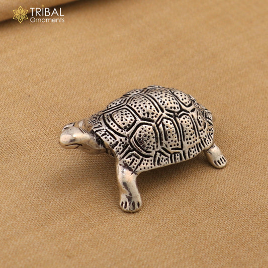 925 sterling silver small tortoise statue sculpture puja article collection silver figurine for wealth and prosperity art613 - TRIBAL ORNAMENTS