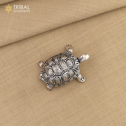 925 sterling silver small tortoise statue sculpture puja article collection silver figurine for wealth and prosperity art613 - TRIBAL ORNAMENTS