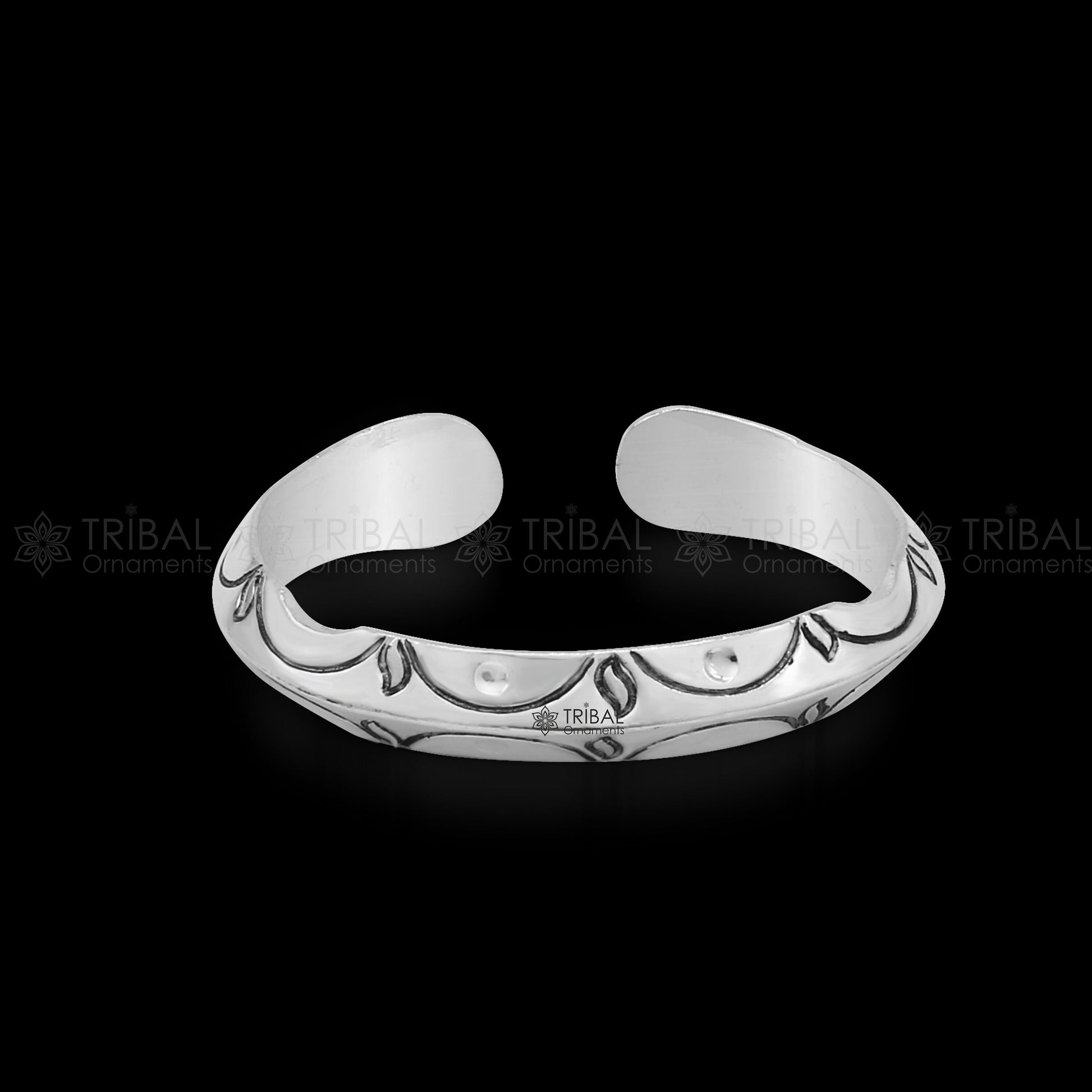 Sterling silver adjustable heavy bangle cuff for men with traditional Indian cultural design by TRIBAL ORNAMENTS.