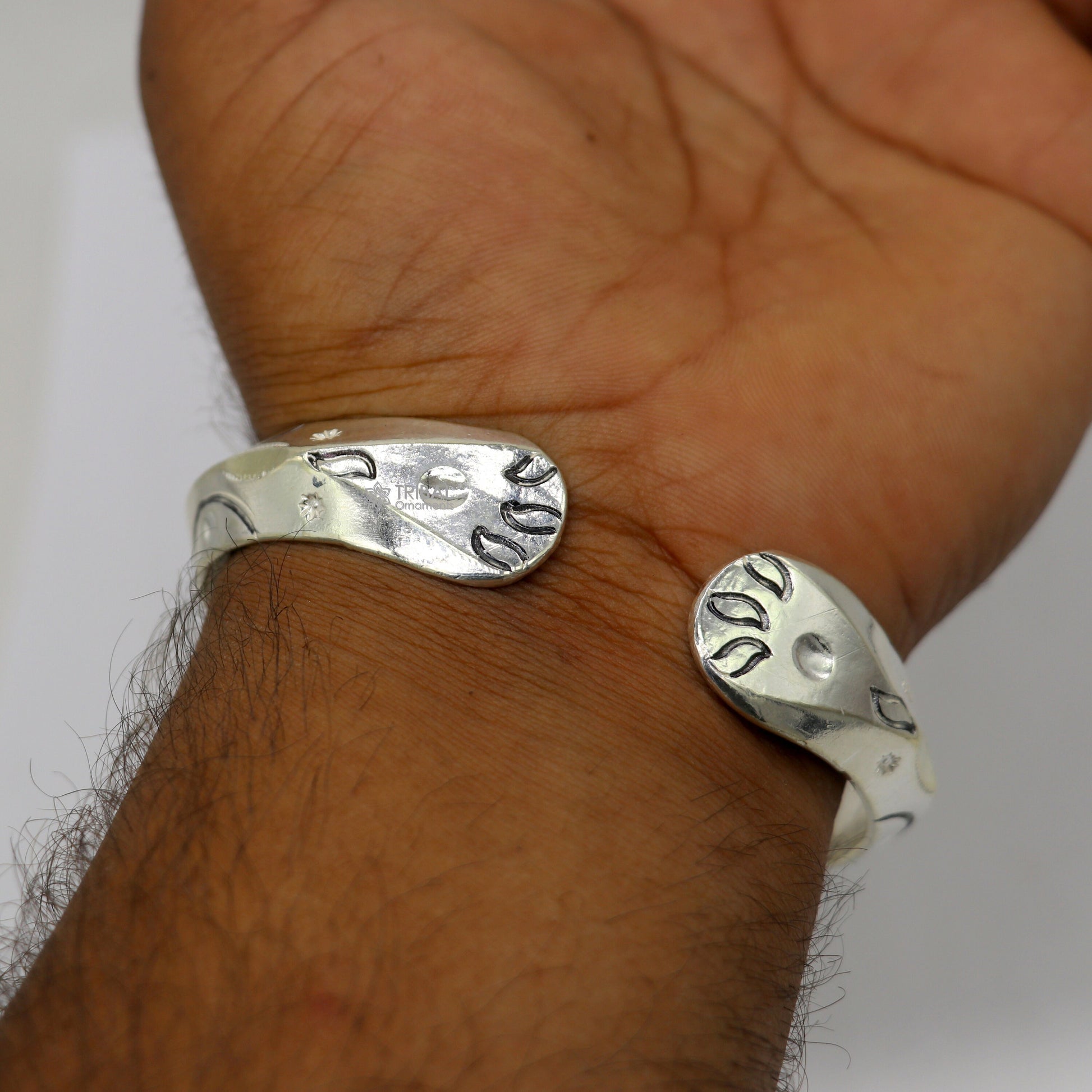 925 sterling silver adjustable heavy bangle cuff for men, traditional Indian cultural jewelry by Tribal Ornaments.