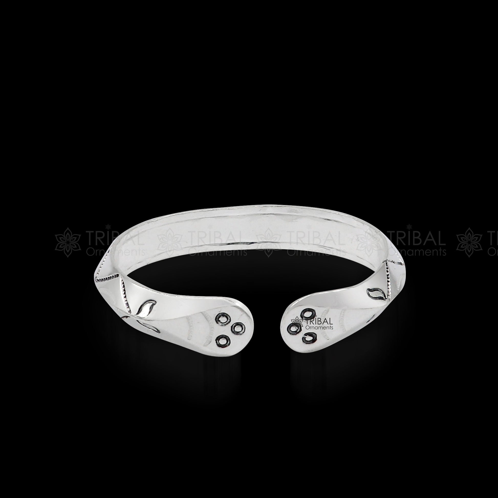 Sterling silver adjustable heavy bangle cuff bracelet for men, featuring traditional Indian cultural design by TRIBAL ORNAMENTS.