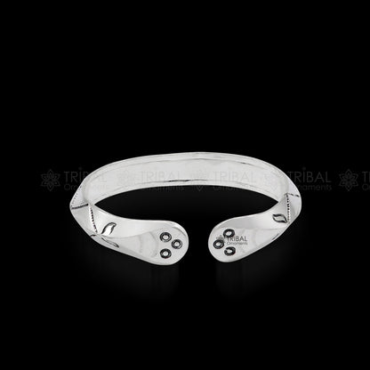 Sterling silver adjustable heavy bangle cuff bracelet for men, featuring traditional Indian cultural design by TRIBAL ORNAMENTS.
