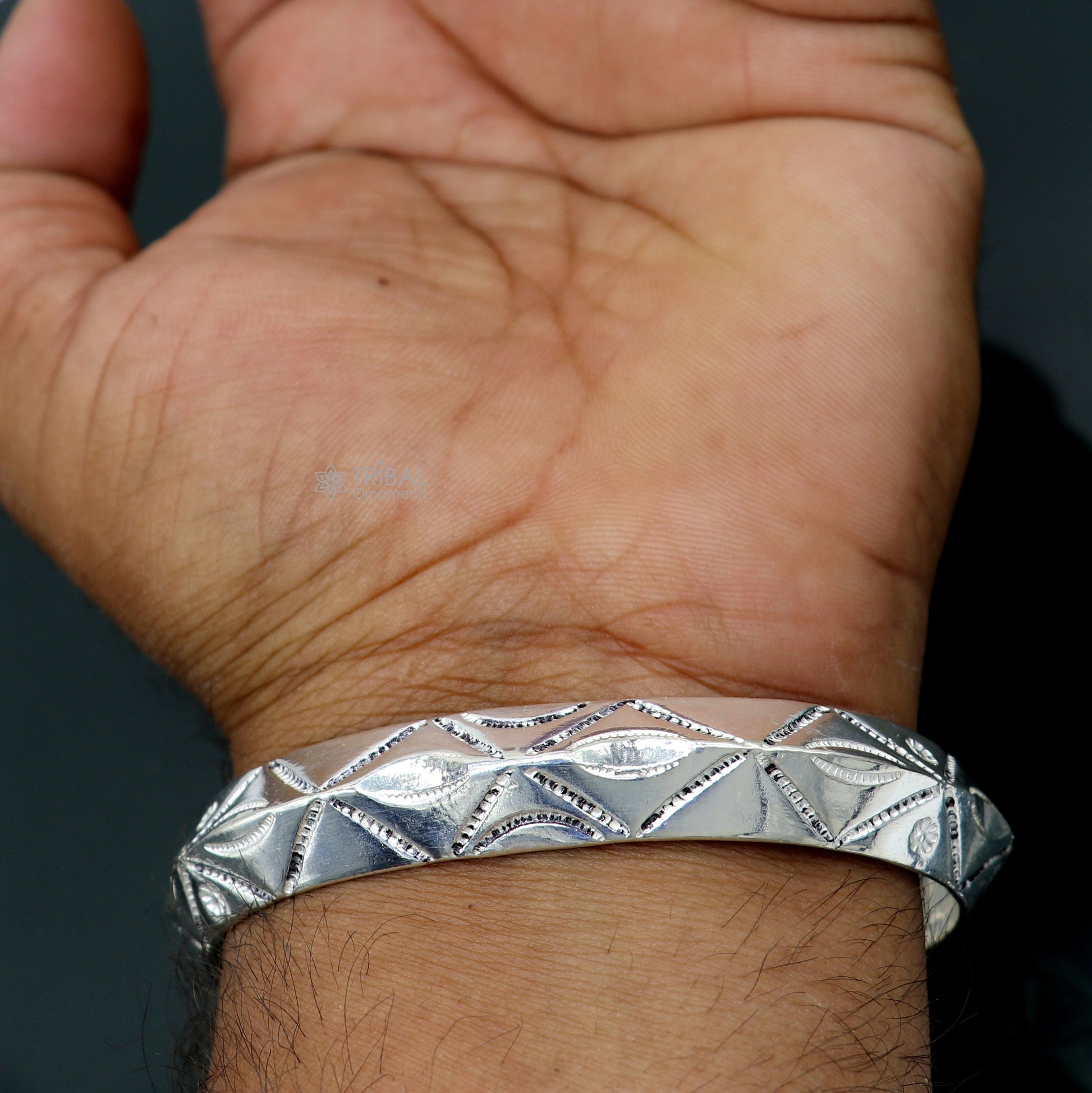925 sterling silver adjustable heavy bangle cuff for men, traditional Indian cultural jewelry by TRIBAL ORNAMENTS.
