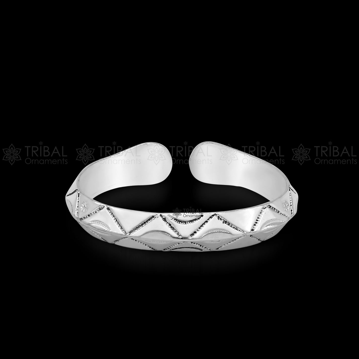 Sterling silver adjustable heavy men's bangle cuff bracelet with traditional Indian cultural design by TRIBAL ORNAMENTS.