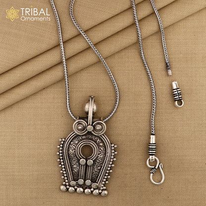 925 sterling silver tribal pedant with antique Chitai work and intricate tribal design, showcasing traditional handcrafted jewelry.