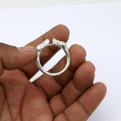 Sterling silver handcrafted crocodile design thumb ring by TRIBAL ORNAMENTS, featuring detailed reptile motif and solid band design.