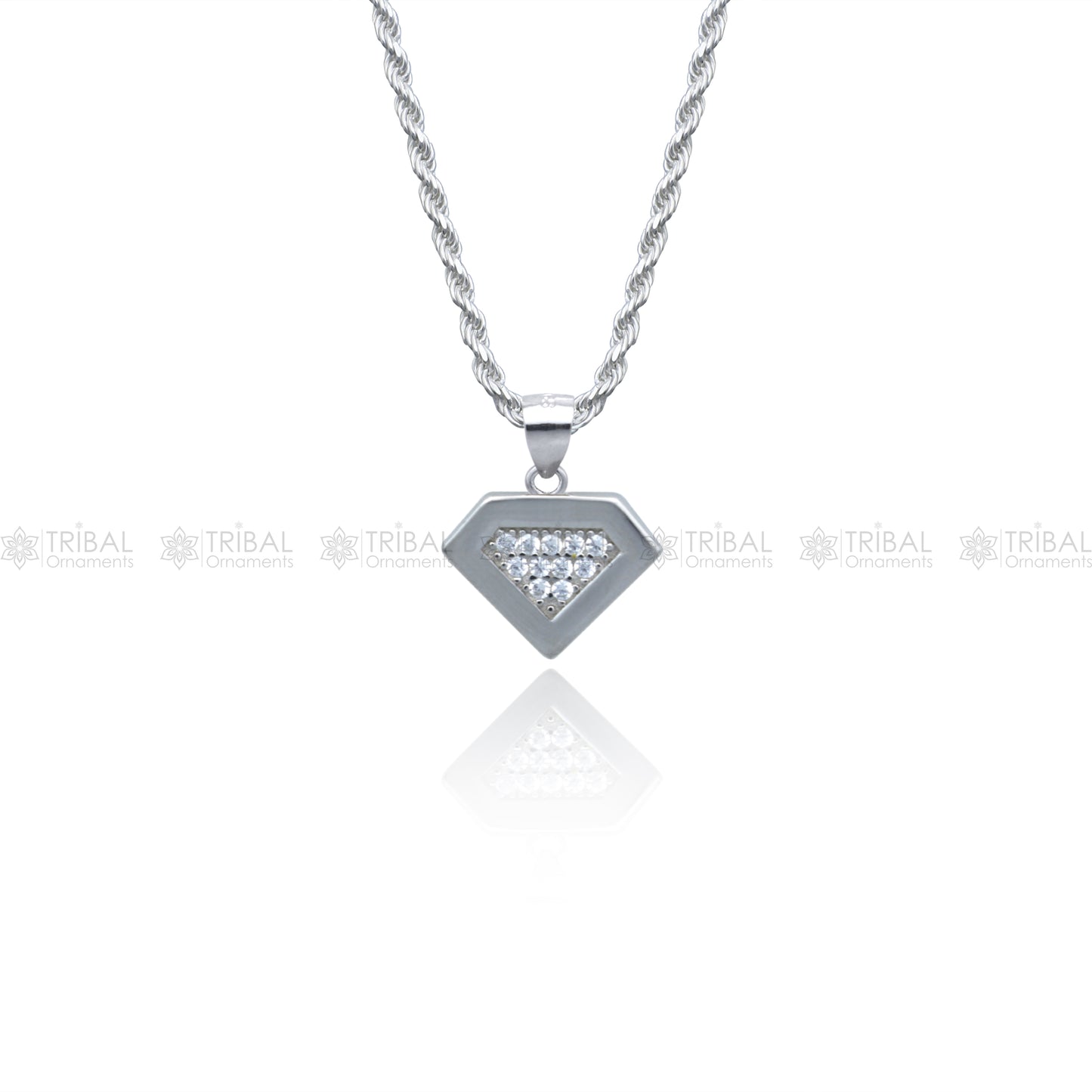 925 Sterling silver pendant set with sparkling cubic zirconia stones, featuring an elegant jewelry design by TRIBAL ORNAMENTS.