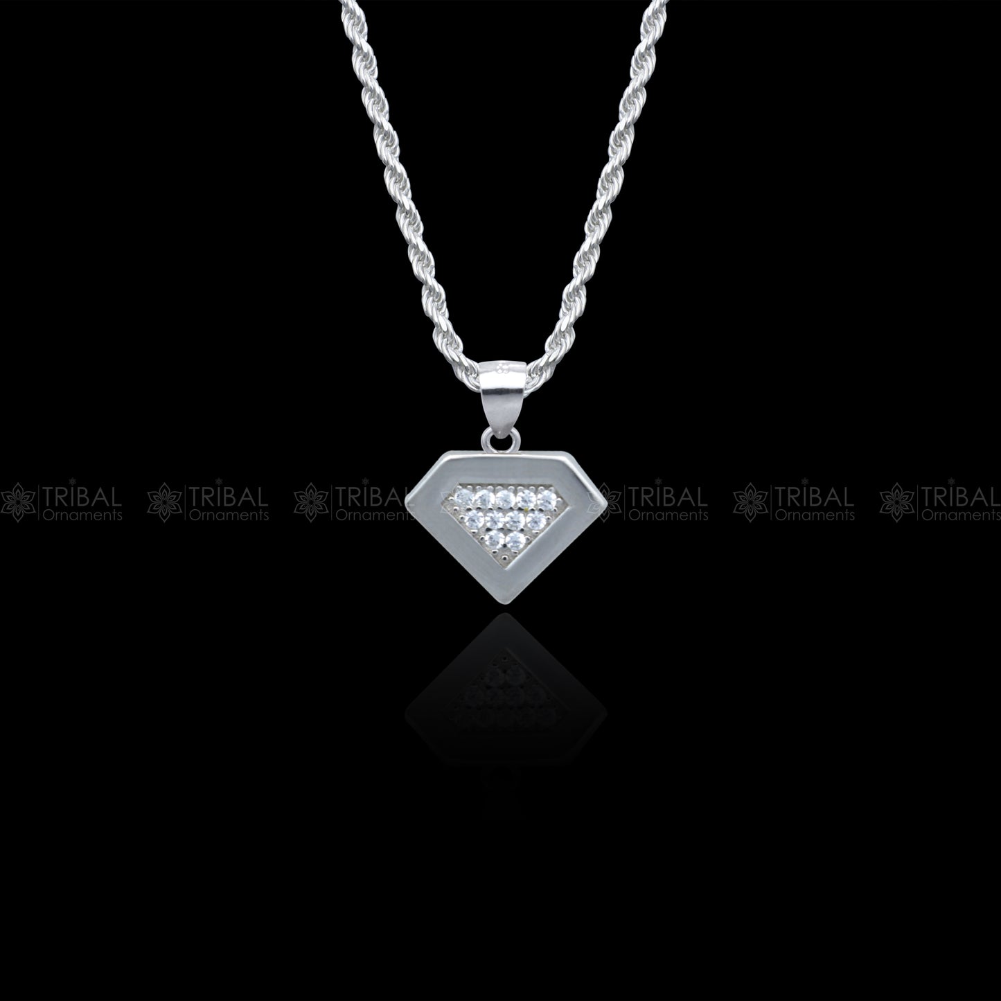 925 Sterling silver pendant set with sparkling cubic zirconia stones, featuring an elegant design by TRIBAL ORNAMENTS.