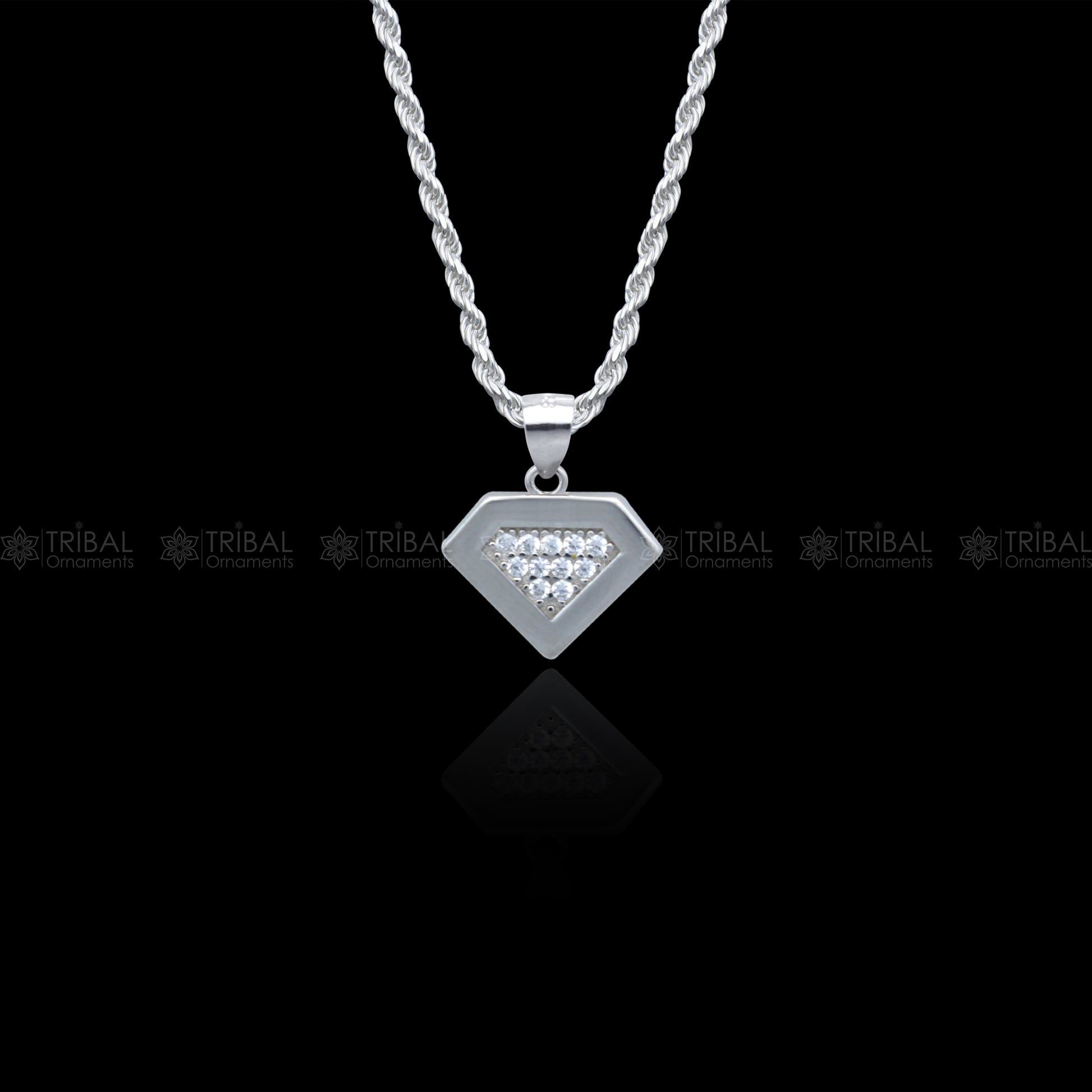 925 Sterling silver pendant set with sparkling cubic zirconia stones, featuring an elegant design by TRIBAL ORNAMENTS.