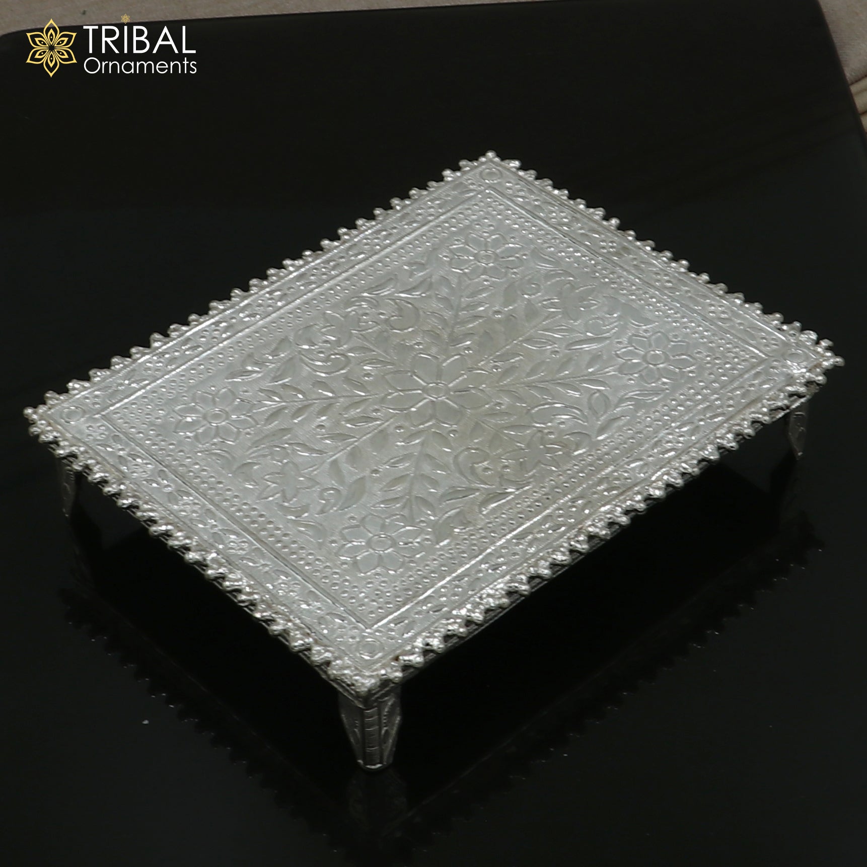 925 Sterling silver square shape bazot / chouki pooja utensils su1349 - TRIBAL ORNAMENTS