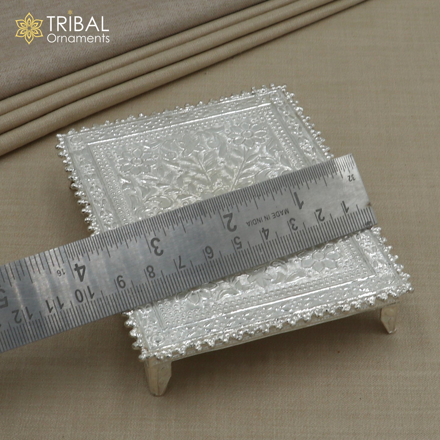 925 Sterling silver square shape bazot / chouki pooja utensils su1349 - TRIBAL ORNAMENTS