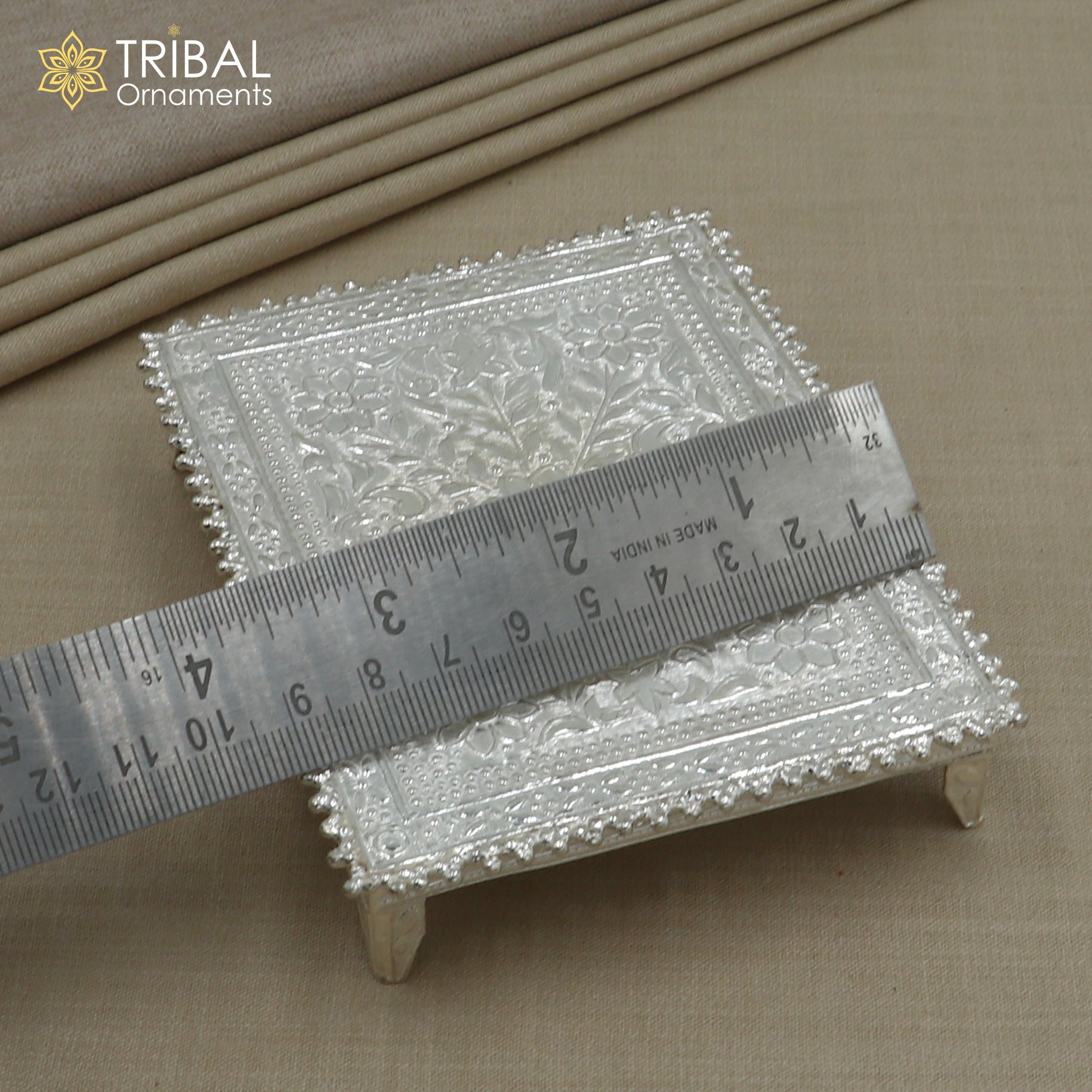 925 Sterling silver square shape bazot / chouki pooja utensils su1349 - TRIBAL ORNAMENTS