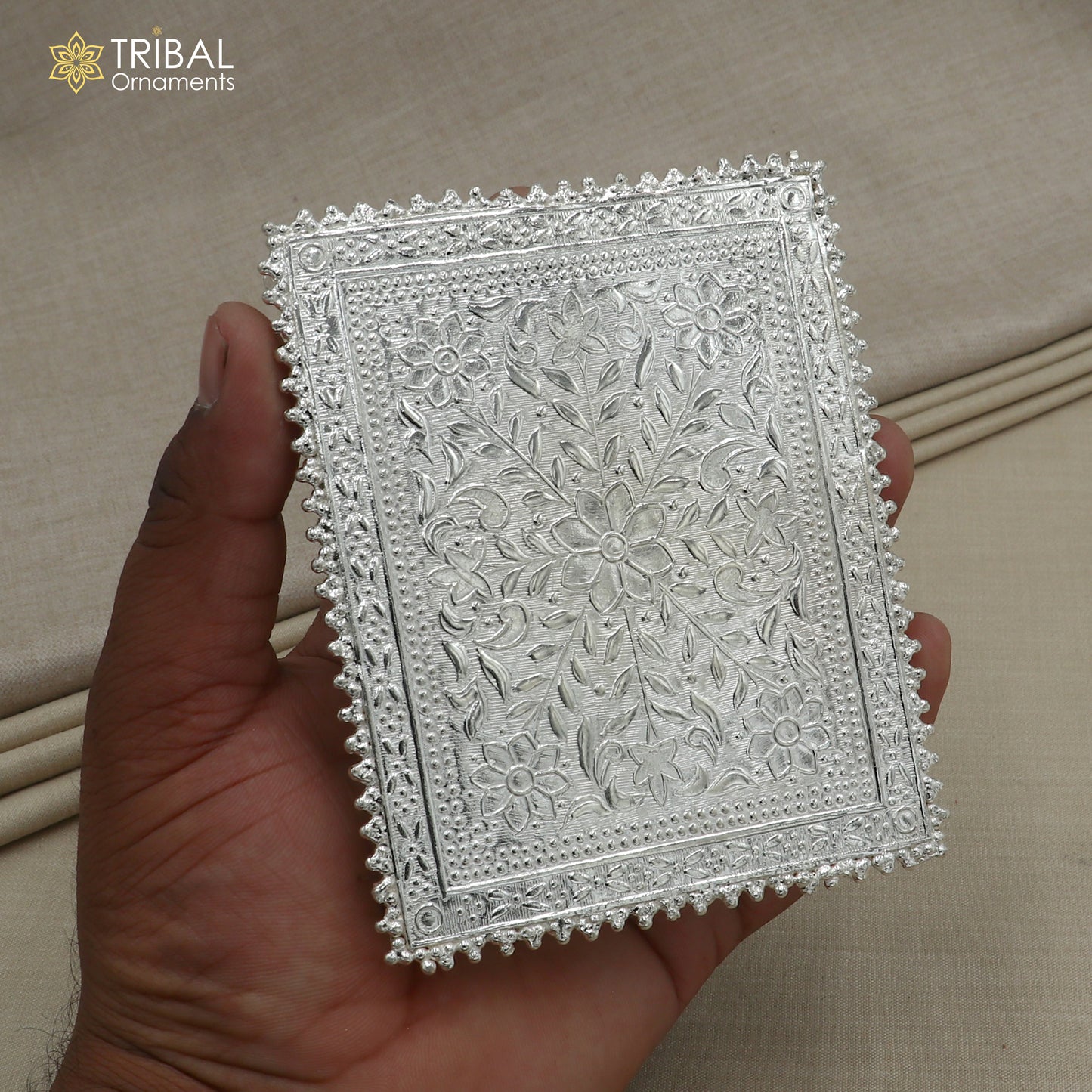 925 Sterling silver square shape bazot / chouki pooja utensils su1349 - TRIBAL ORNAMENTS