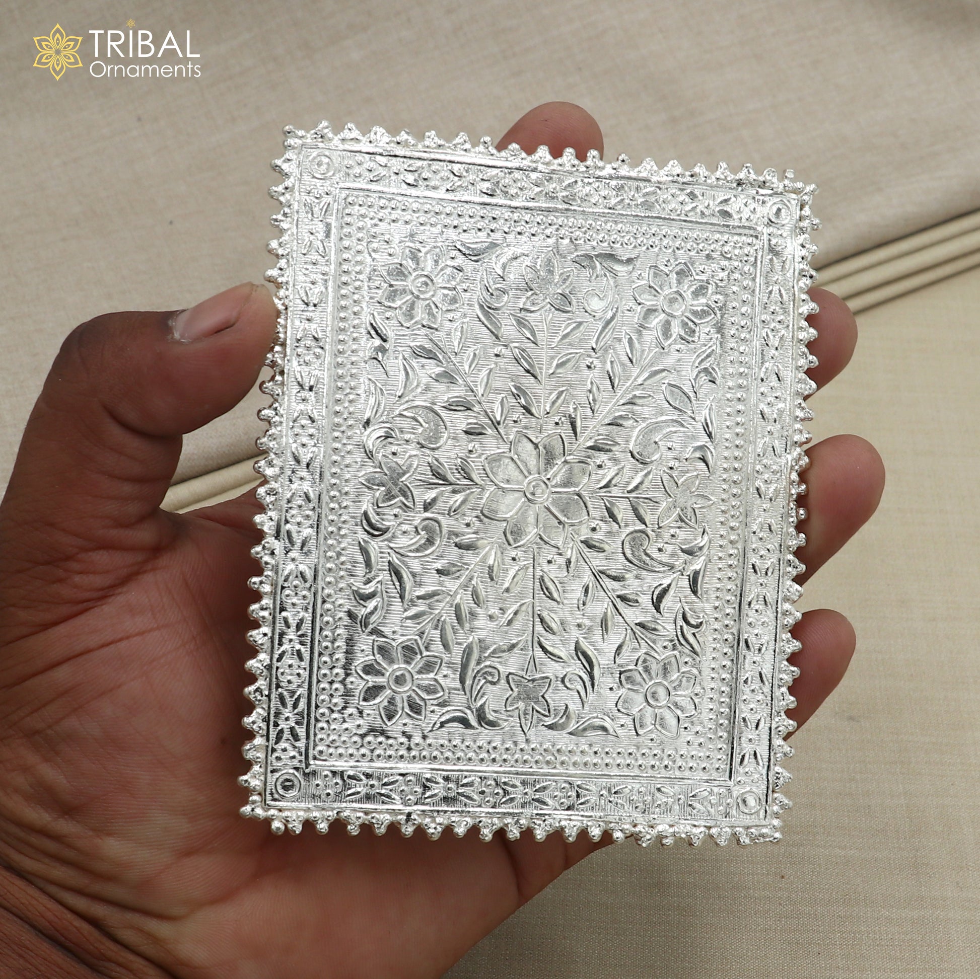 925 Sterling silver square shape bazot / chouki pooja utensils su1349 - TRIBAL ORNAMENTS