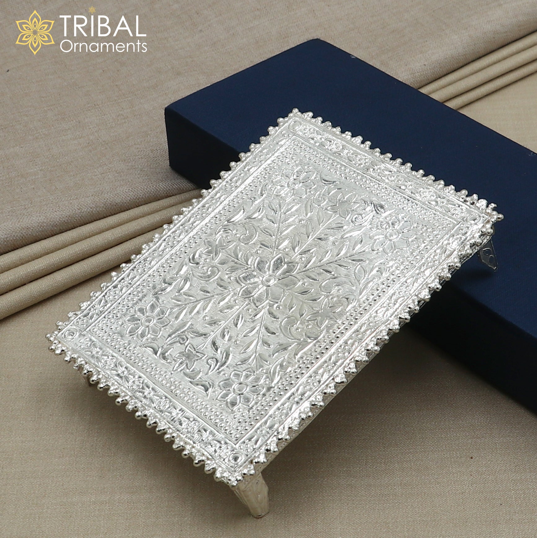 925 Sterling silver square shape bazot / chouki pooja utensils su1349 - TRIBAL ORNAMENTS
