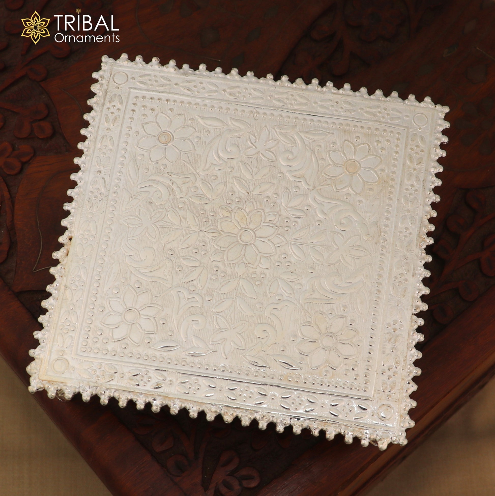 925 Sterling silver square shape bazot / chouki pooja utensils su1379 - TRIBAL ORNAMENTS