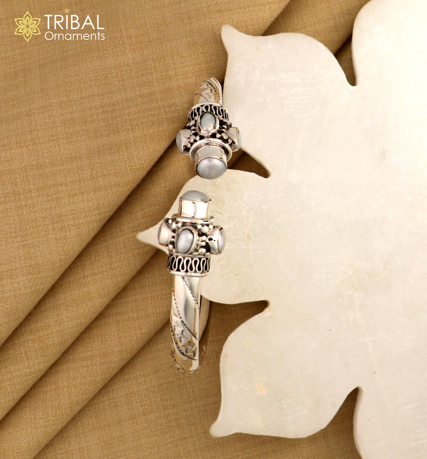 925 sterling silver stone bangle bracelet kada unisex stylish jewelry nsk714 - TRIBAL ORNAMENTS