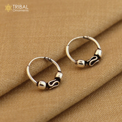 Sterling silver Bali hoops earrings with stylish ball design, tribal ethnic jewelry from TRIBAL ORNAMENTS.