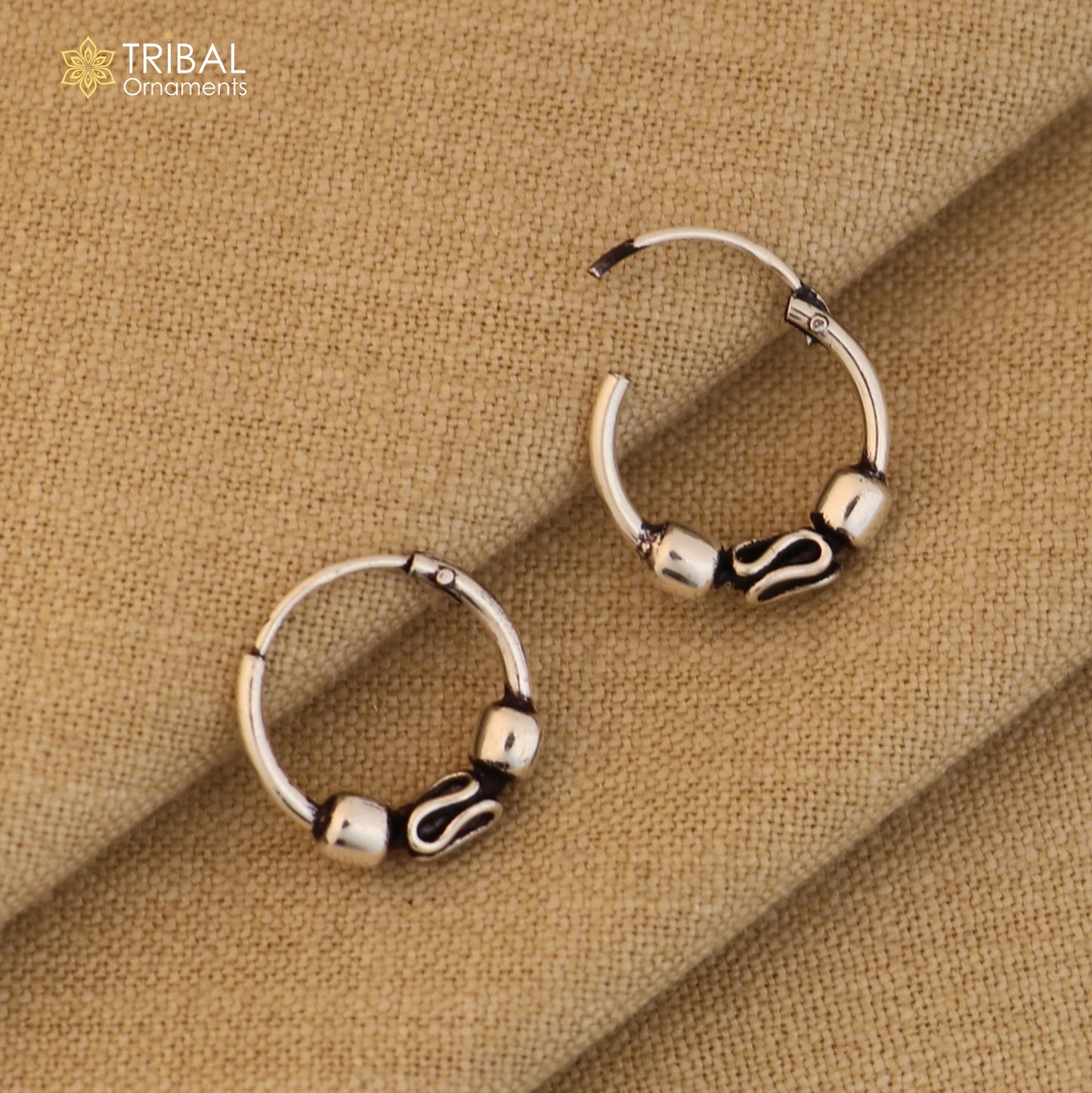 925 sterling silver stylish ball design bali hoops earrings bali tribal ethnic jewelry er243 - TRIBAL ORNAMENTS