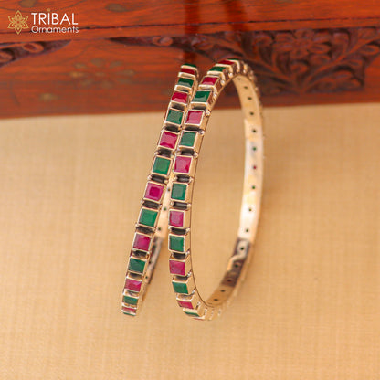 925 sterling silver stylish cut stone bangle bracelet jewelry ba444 - TRIBAL ORNAMENTS