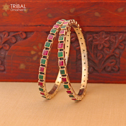 925 sterling silver stylish cut stone bangle bracelet jewelry ba444 - TRIBAL ORNAMENTS